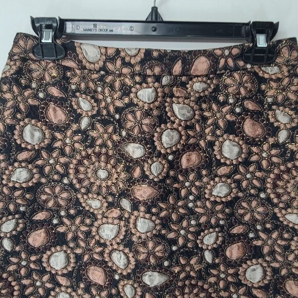 Alice & Olivia Embroidered Floral Quilted Mini Brown Neutral Skirt Size 29 - Picture 4 of 7